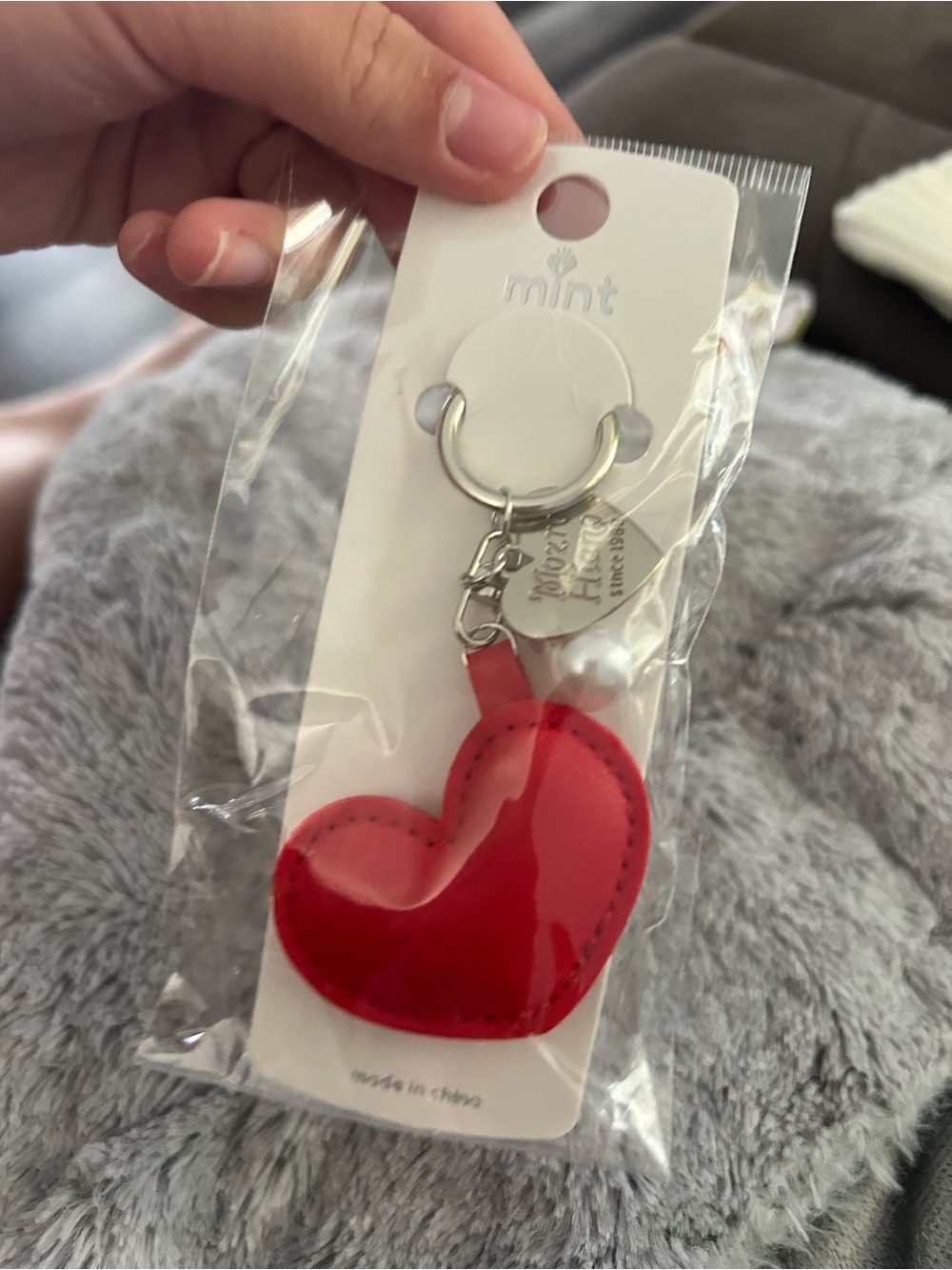 4/$50 mint Red Heart Keychain with Charm